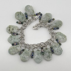Vintage Chinese Carved Jade Bracelet Sterling Silver 12 Zodiac Animals RARE