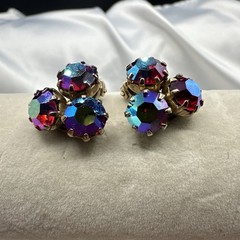 Vintage WEISS Red Aurora Borealis Clip on Earrings. See pics.