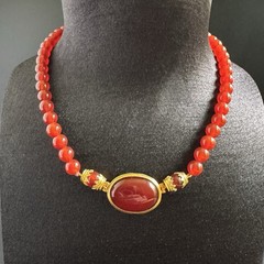 Vintage Signed MMA Late Hellenistic Carnelian Cabochon Necklace 24K Gold Plated