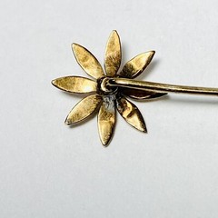 Victorian 10K Yellow Gold Flower 0.10ct Diamond 62mm Stick Pin 1.88g