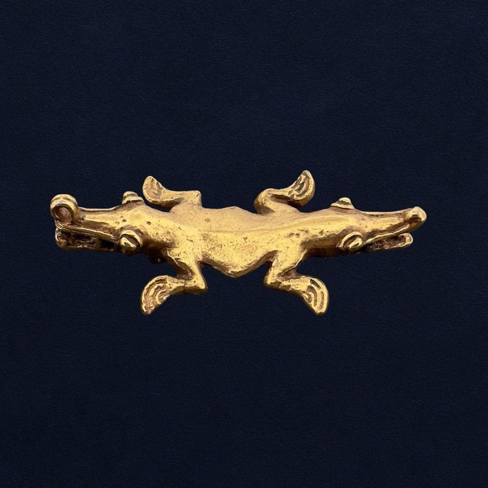 Vintage SIGNED 🖤 ALVA STUDIOS Reproduction Brass AZTEC ALLIGATOR GOD Brooch Pin