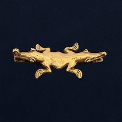 Vintage SIGNED 🖤 ALVA STUDIOS Reproduction Brass AZTEC ALLIGATOR GOD Brooch Pin