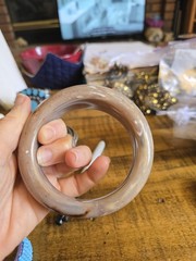 Vintage Chunky Bangle Bracelet Marble Stone Effect Beige Brown White