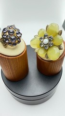 2 Vtg Stretch Rings Purple Rhinestone Dome & Yellow Flower Statement Cocktail Lo