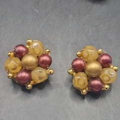 Vtg 5 Pairs Retro Clip-on Earrings Pink Blue Green Gold Tone Dangle Drop Stud