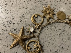 Vintage GLASS WORKS Studio Gold Tone Sun Moon Stars Necklace & Bracelet SET