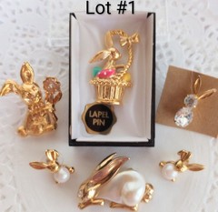 🐰 Lot #1 Vintage Now Bunny Rabbit Pin Brooch Earrings Marvella Avon Rhinestone