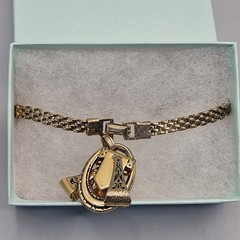 Vintage Gold Tone Watch Fob Charm Bracelet Victorian Revival Panther Mesh 7″