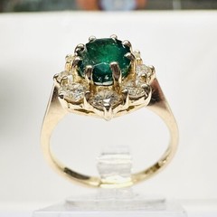 Vintage 14k Yellow Gold 1.00ct Oval Emerald & .85cts Diamond Halo Accent Ring