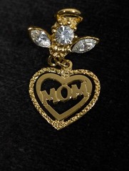 Vintage Guardian Angel Mom Heart Charm Clear Rhinestone Pin Brooch Small
