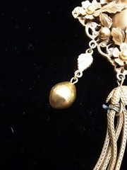 Vtg Francois Pendant Brooch Gold Tone Flowers Leaves Statement Dangle Chain