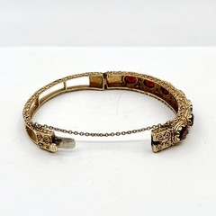 VTG Sydney Berman 13k Yellow Gold Ornate Almandine Garnet 6.5″ Bangle Bracelet