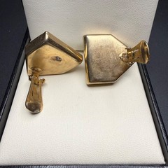 Vintage Gold & White Lucite Clip On Earrings Geometric Chevron Classic 80s Glam