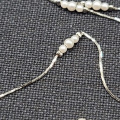 Vintage White Beaded Necklace Silver tone Station Cobra Chain 30″