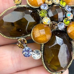 Vintage Rhinestone Brooch Brown Orange Gold Tone READ