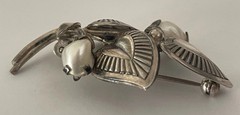 Vintage Theodor Klotz 835 German Silver Brooch Baby Tooth Pearl TEKA Germany Pin