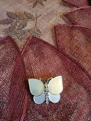 Monet Vintage Butterfly Mother of Pearl Rhinestone Brooch 90s/Y2k Era