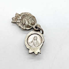 Vintage Sliding Sacred Heart Miraculous Medal Rose Religious Pendant Charm