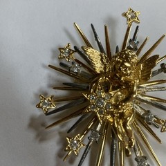 VTG RJ GRAZIANO Brooch Angel Cherub Brooch Stars Mix Metal Starburst Pin