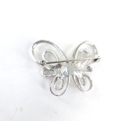 Vintage Silvertone and Rhinestones Openwork Butterfly Brooch Pin Unsigned