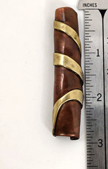VTG Artisan Tubular Rolled Brass Copper BROOCH Handmade Modernist Mixed Metal