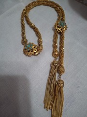 Vintage Ornate Gold Lariat Twisted Necklace With Turquoise Station & Clasp