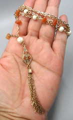 Chain Tassel Pendant Necklace Layered Carnelian Chip Howlite Station Shell Charm
