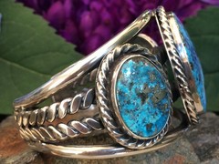 90 GRAM TURQUOISE W/ PYRITE STERLING SILVER SOUTHWESTERN NAVAJO STYLE BRACELET
