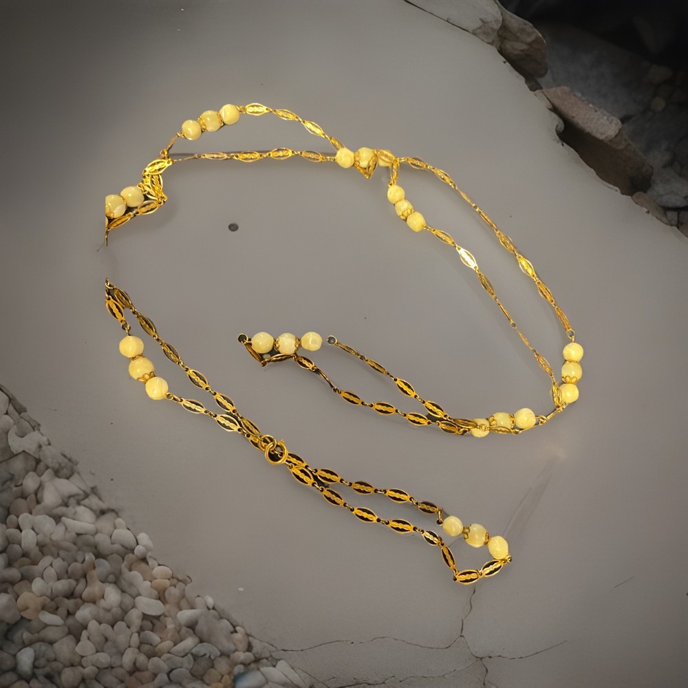 Antique Mother of Pearl Carved Pendant Beaded Strand Necklace – 29in