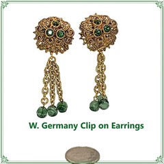 Vintage Filigree and Rhinestone Dangle Earrings W. Germany
