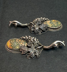 Mid Century Art Sterling SIlver Dangle Earrings Orbicular Jasper Grapevine Lever
