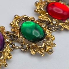Vintage Victorian Revival Lucite Cabochon Bracelet Gold Tone Rhinestone 7.5″