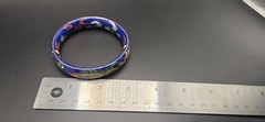 VTG Chinese Cloisonné Bangle Bracelet Blue With Multi Color Painted Designs