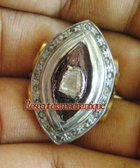 HANDMADE VINTAGE VICTORIAN ROSE CUT DIAMOND 0.66ct SILVER 925 POLKI RING JEWELRY