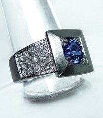 Giant 18g Vintage 2.3ct Gem Tanzanite Colorless Diamond Ring 18K White Gold Heav