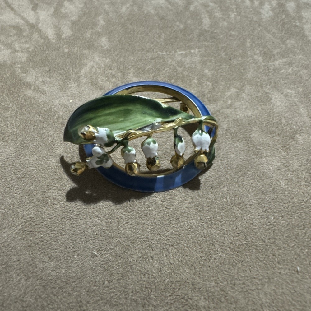 Sandor Vintage Rare Lilly Of The Valley Enamel Brooch EUC So Realistic! Signed