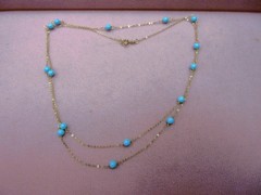 Ross Simons 14K Yellow Gold Italy 30″ 4mm Stablized Turquoise Station Necklace