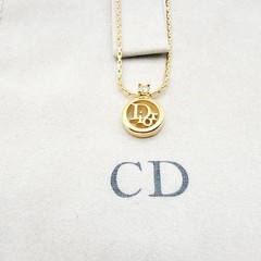Christian Dior CD Logo Gold Necklace with Pouch 39-44cm