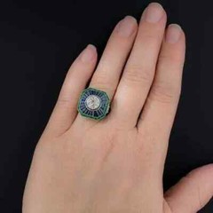 3.10Ct Art Deco Style Round Lab-Created Diamond Sapphire Ring 14k White Gold FN