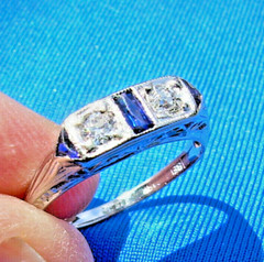 ORIGINAL Diamond Sapphire Deco Wedding Band Antique SOLID 18K GOLD Belais Ring
