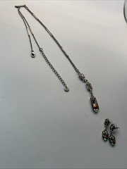 Stunning Art Deco Necklace And Earrings 32+ In. Signed TC With Swarski Crystals