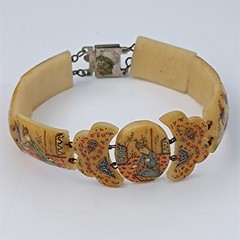 Persian Storyteller Bracelet Hand Painted Panels People Birds Unique Design Rare