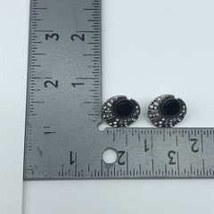 Vintage rhinestone black enamel stud earrings unsigned elegant