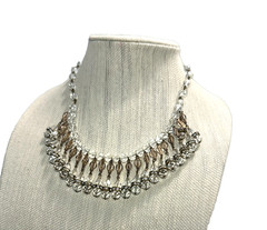VINTAGE AURORA BOREALIS CRYSTAL RHINESTONE WATERFALL GOLD TONE NECKLACE
