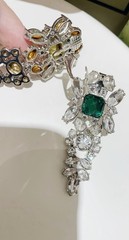Vintage style Green Crystal Cluster Dangle Clip-On Earrings Silver