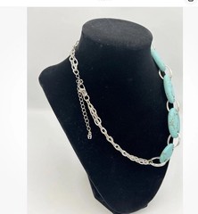 Vintage Large Turquoise Bead Silver Tone Etienne Aigner 17-20in.Necklace New