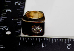 Ross Simons 925 Sterling Silver Gold Plate Black Enamel Crystal Ring sz6.5 BOLD