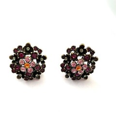 Vintage LaVintage Rhinestone Flower Earrings Burnished Gold Tone