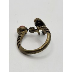 Southwestern Brass Bypass Ring Bird Flower Red Stone Dyed Howlite Size 6 3/4