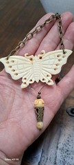VTG Tibetian Carved Butterly Pendant Necklace